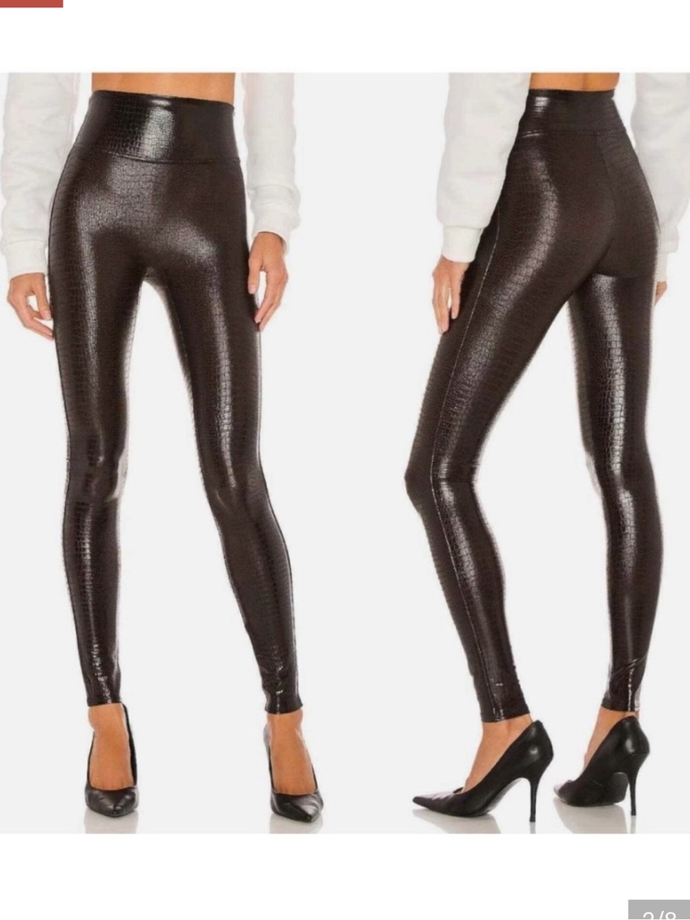 SPANX Faux Leather Croc Leggings in Shine Brown Black Women’s Size M